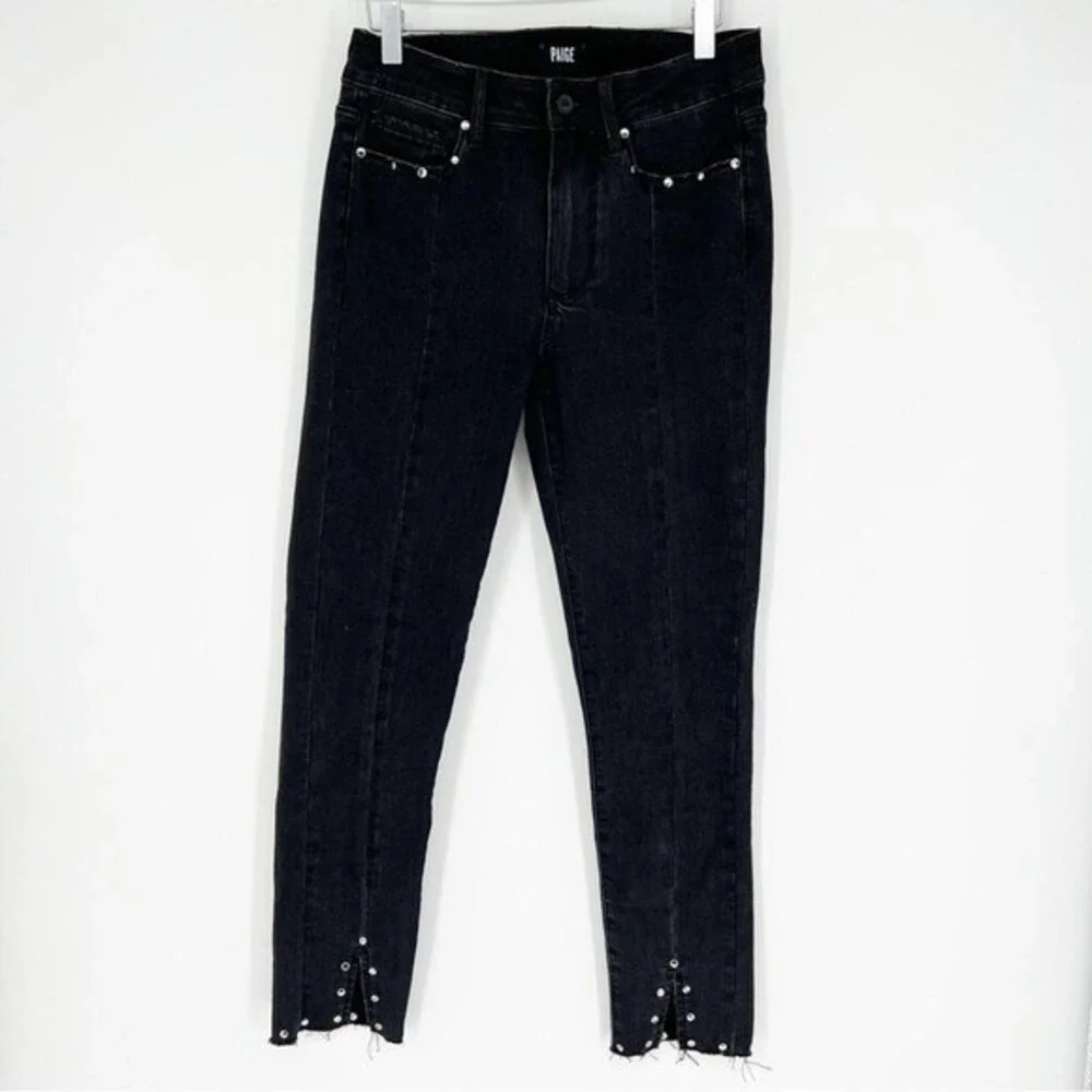 PAIGE‎ Hoxton Ankle Peg Studded Jeans Women's Size 27 Black Skinny Denim